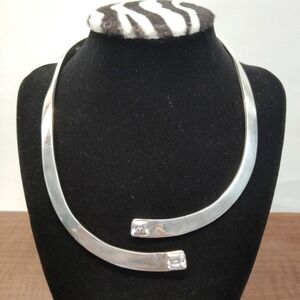 VTG Taxco Alicia Mexican Modernest 950 Ster Silver 102g Choker Necklace 2 CZ